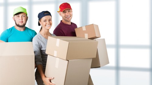 Packed moving boxes ready for house removals in Lamorbey